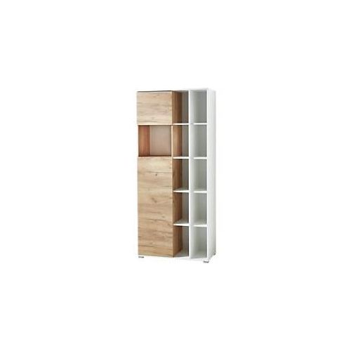 4005949419605 - Home Office Aktenschrank LIONI aus Holz 2 Türen 4 geschlossene & 11 offene Fächer B 850 x T 400 x H 1970 mm weiß Navarra Eiche