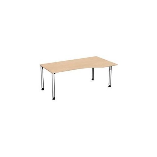 4038933003764 - Flex höhenverstellbarer Schreibtisch buche silber Trapezform 4-Fuß-Gestell silber 1800 x 800  1000 cm