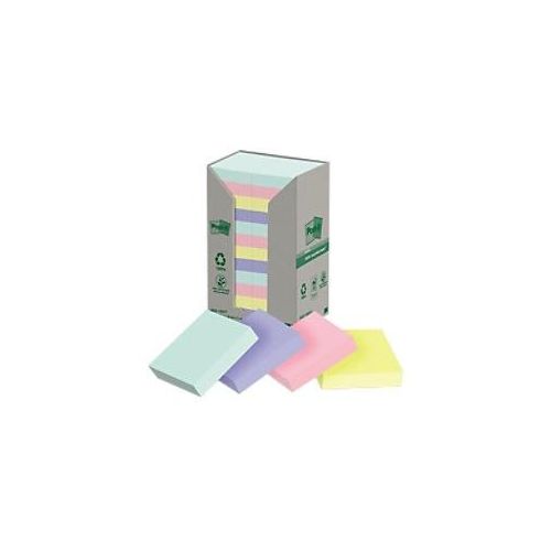 4054596928312 - Haftnotizen 653-1RPT Recycling Notes Tower Pastell Rainbow 51x38mm je 6 x mint flamingopink hellblau gelb rechteckig 4054596 24 Stück