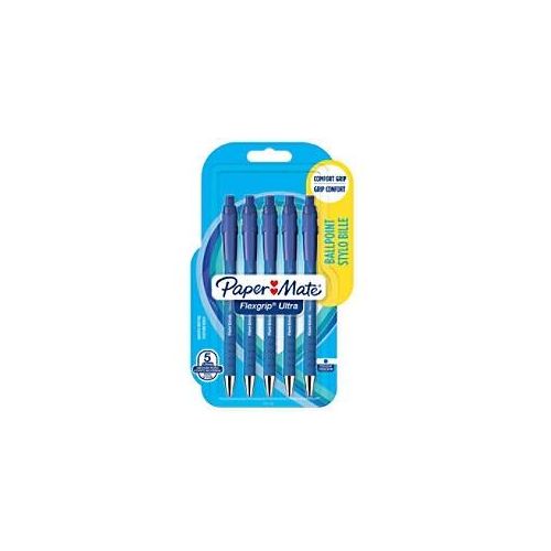 8008285024997 - Paper Mate Flexgrip Ultra-Druckkugelschreiber | mittlere Spitze (10 mm) | blaue Tinte | 5 Stück