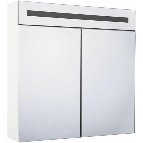 4251682244480 - Beliani - Bad Spiegelschrank Weiß Sperrholzplatte 2 türig 60 x 60 cm mit LED-Beleuchtung Fächern Wandeinbau Modern Trendy Badezimmer Möbel - Silber