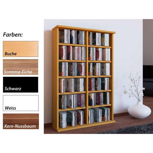 4012246504453 - Media-Regal Holz CD DVD Stand Regal CD Regal mit Platz für 300 CDs oder 130 DVDs oder 72-Videos Maße H 92 x B 60 x T 18 cm Elegantes DVD Regal Blu ray Regal CD Regal - Ronul Gr 60 weiß B60cm H92cm T18cm Holzwerkstoff Holz Spanplatte Regale