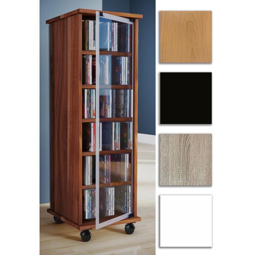 4012246300291 - CD Regal Holz CD Schrank mit ESG-Sicherheitsglastüren für 204 CDs oder 72 DVDs Maße H 98 x B 31 x T 35 cm Elegantes DVD Regal mit Rollen Blu ray Regal CD Regal - Valenza