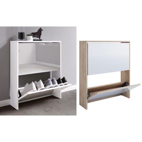 4051814409455 - Schuhschrank Holz Schuhschrank Maße H 73 x B 63 x T 17 cm 2 Klappen mit Spiegel - Stido L Gr 63 weiß B63cm H73cm T17cm Obermaterial 100% Holz Wood Schränke 4051814409455 - Schuhschrank Holz Schuhschrank Maße H 73 x B 63 x T 17 cm 2 Klappen mit Spiegel - Stido L Gr 63 weiß B63cm H73cm T17cm Obermaterial 100% Holz Wood Schränke