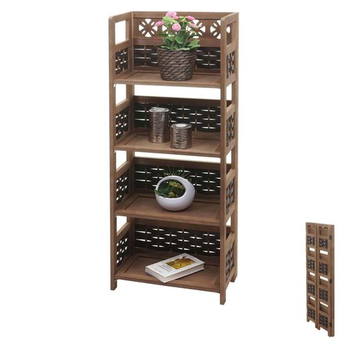 4057651316789 - Regal MCW-K86 Standregal Wohnregal klappbar 4 Ablagen FSC-zertifiziert Holz 110cm ~ dunkelbraun Geflecht dunkelbraun