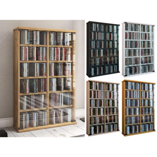 4012246504033 - CD Regal Holz CD Schrank mit ESG-Sicherheitsglastüren für 300 CDs oder 130 DVDs oder 72-Videos Maße H 92 x B 60 x T 18 cm Elegantes DVD Regal Blu ray Regal CD Regal - Roma