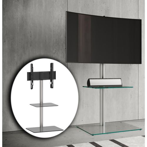 4051814369933 - TV Standfuß mit Zwischenboden Alu Rack Fernseh ESG-Sicherheitsglas Maße ca H 100 x B 60 x T 45 cm - Alani