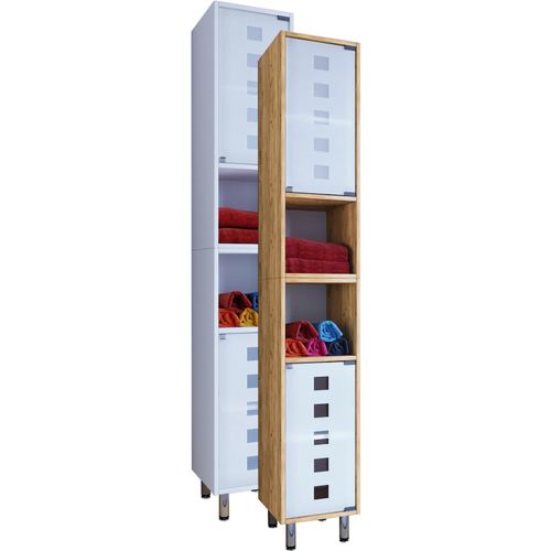 4051814354342 - Holz Badezimmerschrank Badmöbel mit eleganter Mattglastür Maße ca H 180 x B 30 x T 30 cm Stand Badschrank Hochschrank - Darola 4051814354342 - Holz Badezimmerschrank Badmöbel mit eleganter Mattglastür Maße ca H 180 x B 30 x T 30 cm Stand Badschrank Hochschrank - Darola