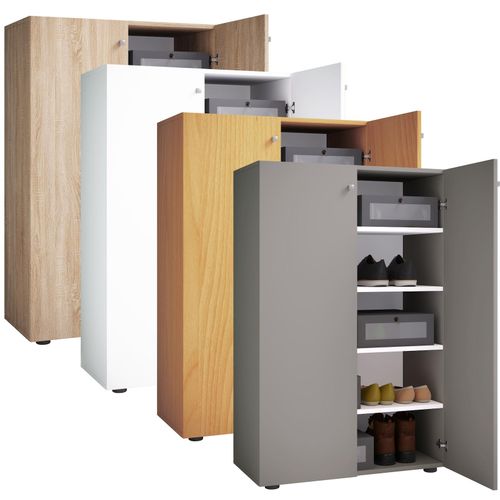 4051814413841 - Holz-Schuhschrank Maße H 110 x B 70 x T 39 cm Allzweckschrank 5 Fächer 2 Drehtüren– Lona