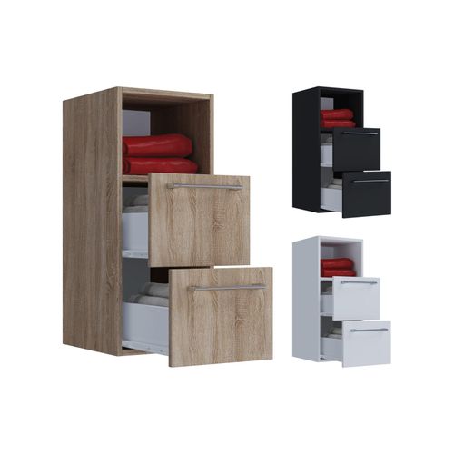 4051814375415 - Holz Wandregal Midischrank Maße H 76 x B 33 x T 37 cm 2 Schubladen und 1 offenes Fach - Badinos S