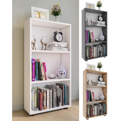 4051814420207 - Standregal Holz Aufbewahrung Stand Regal Bücherregal Deko Bücher Standregal Bulas 3 Fächer Gr 56 weiß B56cm H108cm T20cm Holzwerkstoff Holz Spanplatte Regale