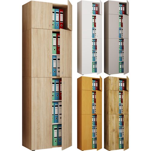 4051814413476 - XXL Büroschrank mit 5 Fächern und einem Aufsatz moderner Aktenschrank mit Drehtüren Maße ca H 223 x B 70 x T 39 cm – Lona 5-Fach 4051814413476 - XXL Büroschrank mit 5 Fächern und einem Aufsatz moderner Aktenschrank mit Drehtüren Maße ca H 223 x B 70 x T 39 cm – Lona 5-Fach