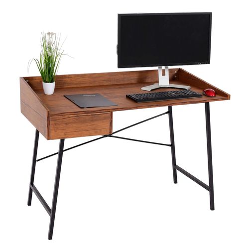 4057651533872 - Schreibtisch MCW-J97 Bürotisch Computertisch Schublade 3D-Struktur 98x114x60cm FSC-zertifiziert ~ braun 4057651533872 - Schreibtisch MCW-J97 Bürotisch Computertisch Schublade 3D-Struktur 98x114x60cm FSC-zertifiziert ~ braun