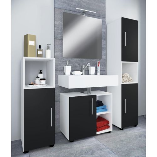 4051814412516 - 4-tlg Badmöbelset Badmöbel Set aus Unterschrank Midischrank Hochschrank und Spiegel Badezimmermöbel – Flandu III 4051814412516 - 4-tlg Badmöbelset Badmöbel Set aus Unterschrank Midischrank Hochschrank und Spiegel Badezimmermöbel – Flandu III