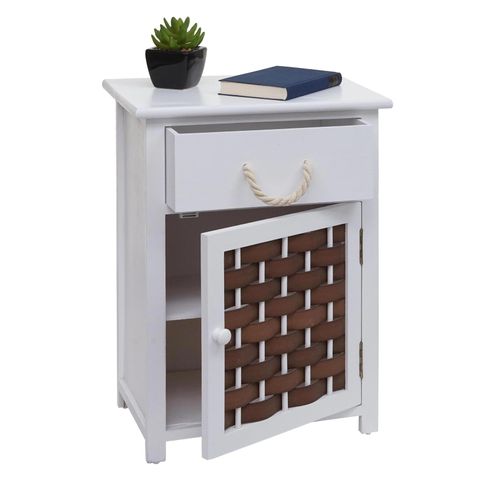4057651810638 - Kommode MCW-K83 Schrank Schubladenschrank Holz FSC-zertifiziert 55x395x285cm ~ weiß Polyrattan braun 4057651810638 - Kommode MCW-K83 Schrank Schubladenschrank Holz FSC-zertifiziert 55x395x285cm ~ weiß Polyrattan braun