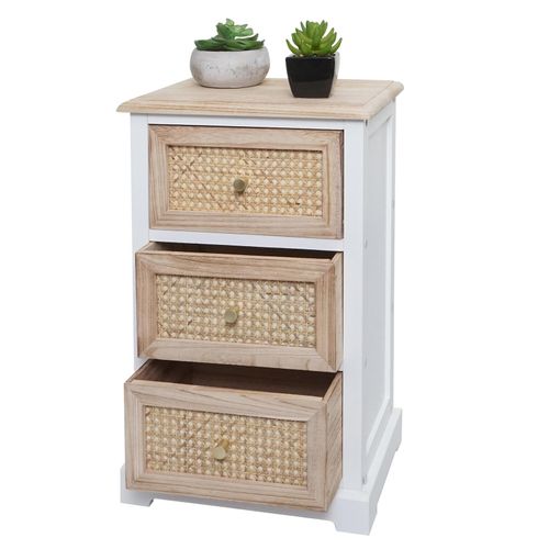 4057651810843 - Kommode MCW-K87 Schubladenschrank Schrank Holz FSC-zertifiziert Rattan 63x40x28cm ~ weiß naturfarben