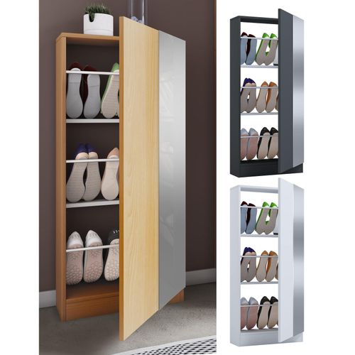 4051814424250 - Schuhschrank Holz Schuhschrank Maße H 112 x B 50 x T 17 cm 1 Drehtür z T mit Spiegel versehen - Fulisa L Spiegel Gr 50 weiß B50cm H112cm T17cm Obermaterial 100% Holz Wood Schränke