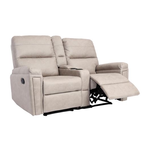 4057651817903 - 2er Kinosessel MCW-K17 Relaxsessel Fernsehsessel Sofa Nosagfederung Getränkehalter Fach ~ Stoff Textil hellgrau