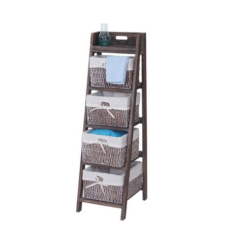 4057651154893 - Leiterregal Franca Regal Standregal mit 4 Korbschubladen 101x30cm Shabby-Look Vintage braun 4057651154893 - Leiterregal Franca Regal Standregal mit 4 Korbschubladen 101x30cm Shabby-Look Vintage braun