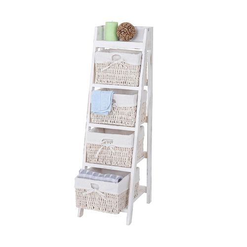 4057651154879 - Leiterregal Franca Regal Standregal mit 4 Korbschubladen 101x30cm Shabby-Look Vintage weiß 4057651154879 - Leiterregal Franca Regal Standregal mit 4 Korbschubladen 101x30cm Shabby-Look Vintage weiß