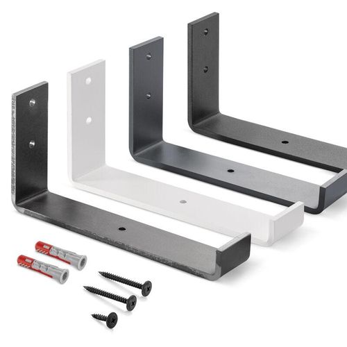 4064755197329 - Metall Regalträger Regalhalter für Wandregal Wandhalterung 200mm weiss 4 Stück HLR-J-200-9016 - Holzbrink