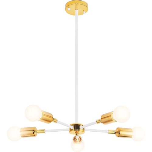 5056667051072 - Privatefloor - Gold-Deckenlampe - Hängeleuchte im Design - 5 Arme - Tristan Weiß - Metall - Weiß