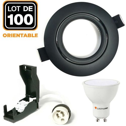 9506855355889 - Europalamp - 100 Schwenkbare EinbauEinbaustrahlers Mattschwarz GU10 led 5W eqv 40W Warmweiß 3000K