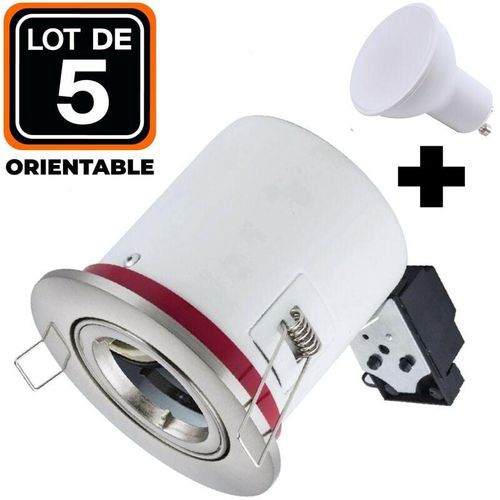 7061111404319 - Europalamp - 5 Spots bbc Orientable inox IP20 + Ampoule GU10 5W Blanc Froid + Douille