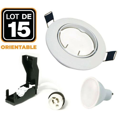 7061112380353 - Europalamp - 15 Spots led 5W Encastrable et orientable complet Blanc avec Ampoule GU10 Blanc froid