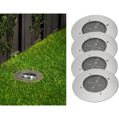 4260380825280 - Ranex - Solar led Bodeneinbaustrahler 4er set für Außen Edelstahl rund Ø14cm IP67