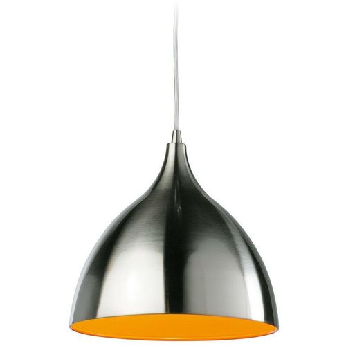 5036797138744 - Firstlight Products - Firstlight Caf - 1 Light Dome Deckenanhänger aus gebürstetem Stahl innen orange E27