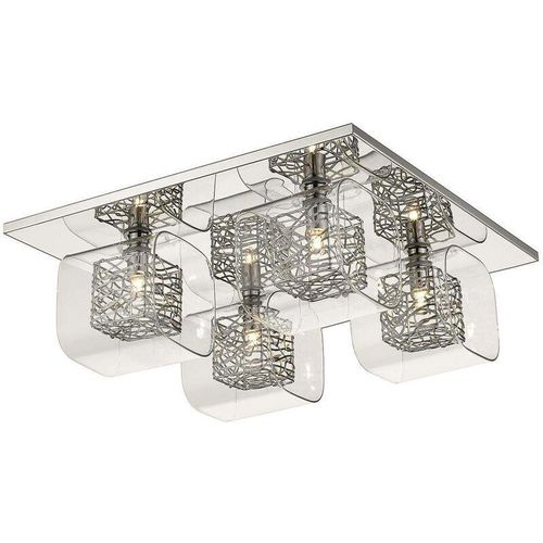 5056013615064 - 4 Light Flush Deckenleuchte Mesh Chrom Klar und Glas G9 - Spring Lighting