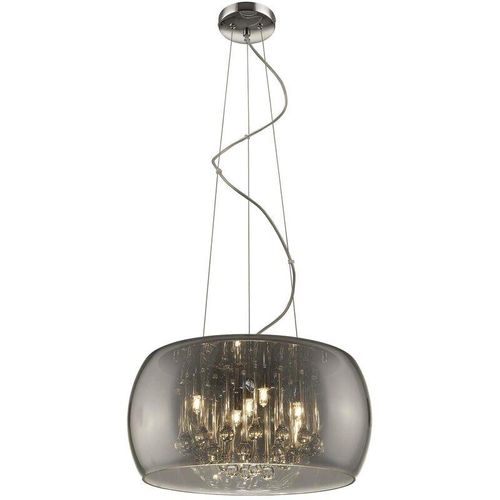 5056013615354 - 5 Licht Decke Anhänger Chrom Grau geräuchert mit Glasschirm mit Kristallen G9 - Spring Lighting