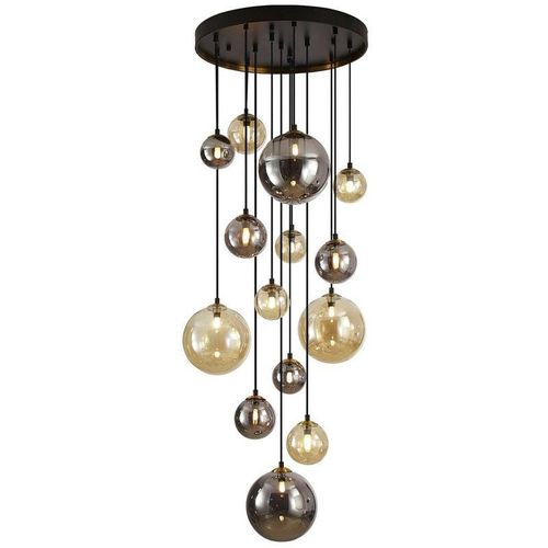 8435435333300 - Schuller Lighting - Schuller dark 14-flammige Cluster-Pendel-Deckenleuchte Schwarz Messing 2-Ton-Kristall G9