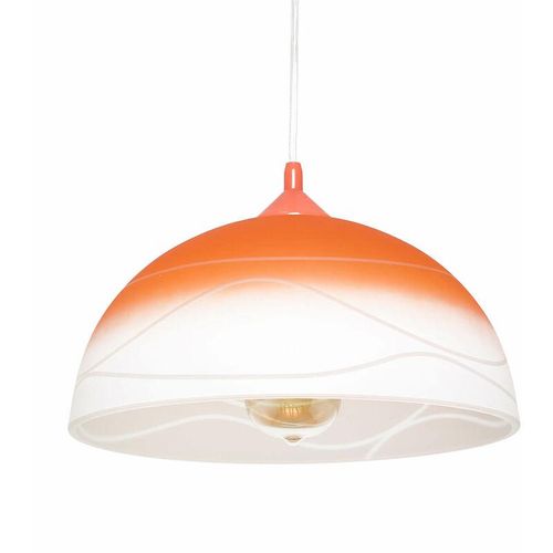 4251334890355 - Licht-erlebnisse - Retro Pendelleuchte Küche Esstisch Weiß Orange Glas 30 cm rund - Orange Weiß