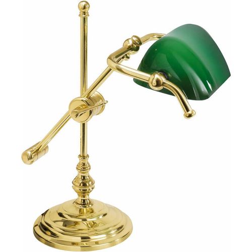 4251254244733 - Licht-erlebnisse - Tischlampe Gold 24K Echt-Messing Jugendstil Bankerlampe - vergoldet mit 24 Karat Grün