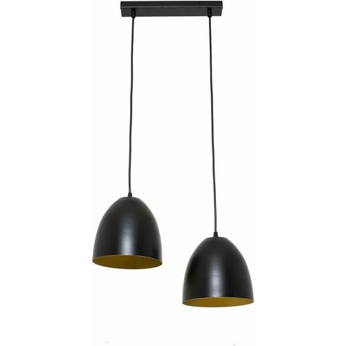 4251334857365 - Licht-erlebnisse - Hängelampe Schwarz Golz Retro Design 2 flammig Metall Esstisch Küche - Schwarz Gold