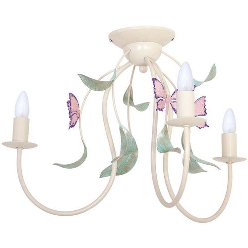 4251334609377 - Licht-erlebnisse - Deckenlampe Weiß E14 Metall Floral Deckenleuchte - Weiß Rosa Grün