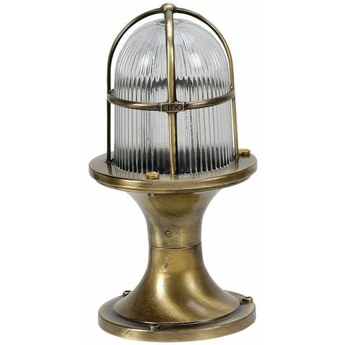 4251334846086 - Licht-erlebnisse - Stehlampe außen IP54 E27 28 cm Glas Messing massiv Maritim Wegeleuchte Hof - Messing Antik Klar Transparent