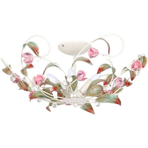 4251334609322 - Licht-erlebnisse - Florale Deckenleuchte rose Ø64cm 5-flmg - Weiß Rosa Grün