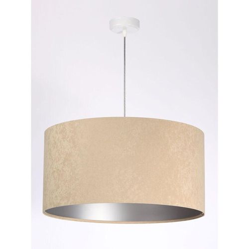 4251756301217 - Licht-erlebnisse - Pendelleuchte Creme Silber E27 Stoff Metall Retro Hängelampe - Weiß Beige Silber