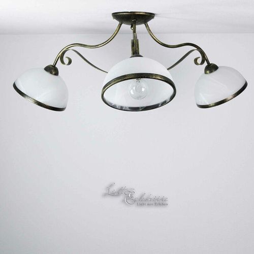 5907565939187 - Licht-erlebnisse - Deckenleuchte antica Ø70cm 3-flmg Wohnzimmer - Messing Patina Weiß