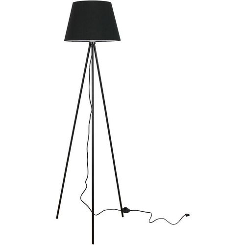 4251334796572 - Licht-erlebnisse - Stehlampe 155 cm E27 Schwarz Metall Stoff Dreibein Stehleuchte - Schwarz