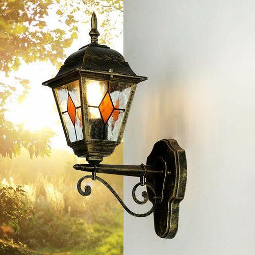 4251254261174 - Licht-erlebnisse - Tiffany Stil Lampe außen in Gold Antik E27 salzburg - Gold Antik Orange