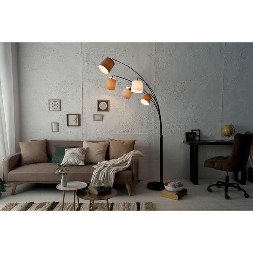 4251756304508 - Licht-erlebnisse - Bogenlampe 200 cm E14 Schwarz Metall Modern Bogenleuchte - Schwarz Weiß Braun Beige