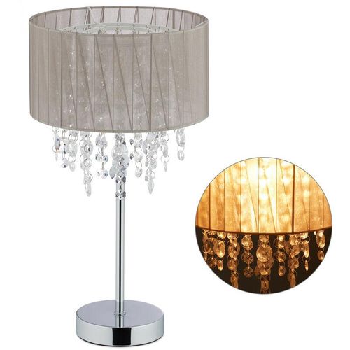 4052025295226 - Tischlampe Kristall Lampenschirm aus Organza runder Standfuß Nachttischlampe HxD 43 x 24 cm grau silber - Relaxdays 4052025295226 - Tischlampe Kristall Lampenschirm aus Organza runder Standfuß Nachttischlampe HxD 43 x 24 cm grau silber - Relaxdays