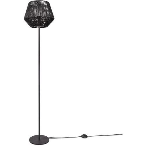 4251393981582 - Stehlampe Modern Wohnzimmer Schlafzimmer Rattan Optik Boho Korb Stehleuchte E27 Einbeinig Schwarz Schwarz (Ø33 cm) - Paco Home