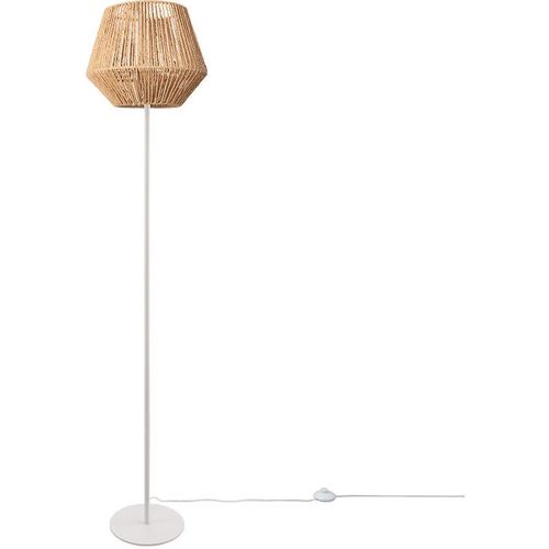 4251393981636 - Stehlampe Modern Wohnzimmer Schlafzimmer Rattan Optik Boho Korb Stehleuchte E27 Einbeinig Weiß Natur (Ø33 cm) - Paco Home