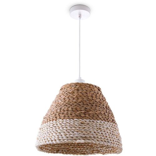 4061981184437 - Pendelleuchte Esstischlampe Esszimmer Korb Optik 15m Textilkabel Rustikal Boho Pendelleuchte - Weiß Beige (Ø34 cm) - Paco Home