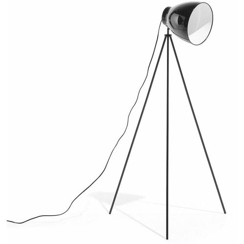 4260586358391 - Beliani - Stehlampe Schwarz Metall 128 cm Scheinwerfer-Look verstallbarer Schirm Dreibeinig langes Kabel mit Schalter Retro Design - Schwarz